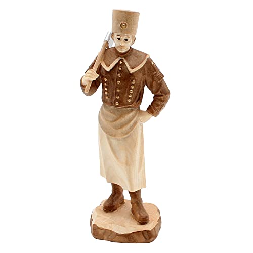 Dekohelden24 Handgeschnitzter Zimmerling/Zimmermann mit Werkzeug, gebeizt, Höhe mit Sockel ca. 13 cm von Dekohelden24