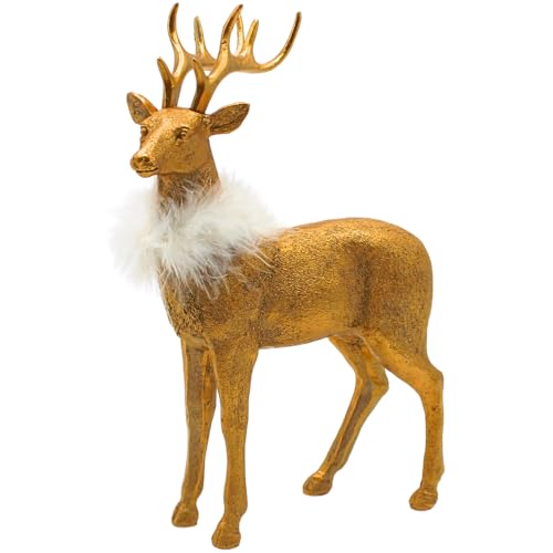 Dekohelden24 Hirschdeko, Hirschskulptur, Hirschfigur, Hirsch aus Keramik mit weißer Federboa in Gold, Größe L/B/H ca. 19 x 9 x 30 cm. Dekohelden24 Hirschdeko, Hirschskulptur, Hirschfigur, Hirsch aus Keramik mit weißer Federboa in Gold, Größe L/B/H ca. 19 x 9 x 30 cm. von Dekohelden24