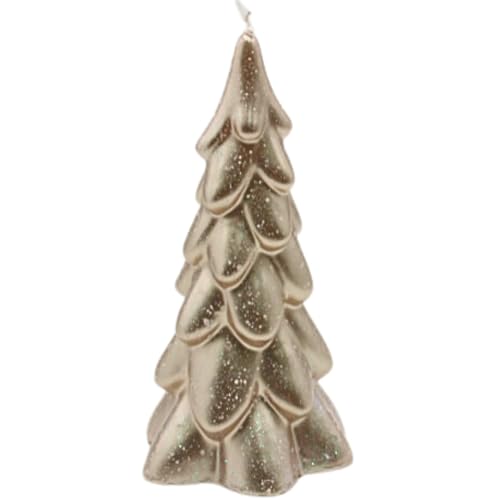 Dekohelden24 Hochwertige Kerze als Tannenbaum, Weihnachtskerze, Figurenkerze als Christbaum,Tannenbaumkerze in Cappuccino mit Glitter, handgemacht, Größe: H/Ø ca. 21 x 11 cm. von Dekohelden24