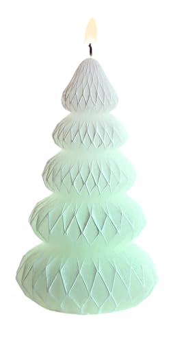 Dekohelden24 Hochwertige Kerze als Tannenbaum in Weiß mit Glitter und Diode, mit Farbwechsel, Größe: H/Ø ca. 11 x 7 cm von Dekohelden24