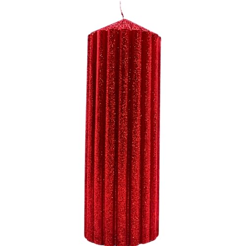 Dekohelden24 Hochwertige XL-Tafelkerze Stumpenkerze Tischkerze Haushaltskerze Blockkerze mit Glitter im festlichen Rot, Größe: B/H ca 7 x 20 cm. Dekohelden24 Hochwertige XL-Tafelkerze Stumpenkerze Tischkerze Haushaltskerze Blockkerze mit Glitter im festlichen Rot, Größe: B/H ca 7 x 20 cm. von Dekohelden24