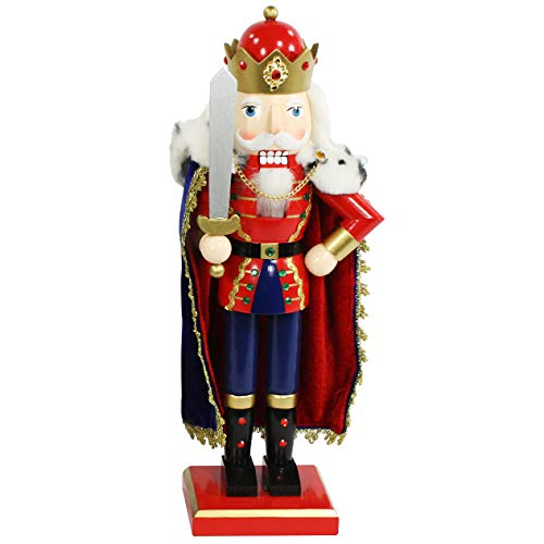 Dekohelden24 Hochwertiger Nussknacker als König mit Pelzumhang, ca. 38,5 cm, Rot, 39 cm von Dekohelden24