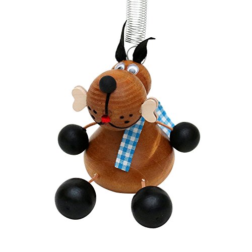 Dekohelden24 Holz Figur Hund mit Sprungfeder, 12 x 8 cm von Dekohelden24