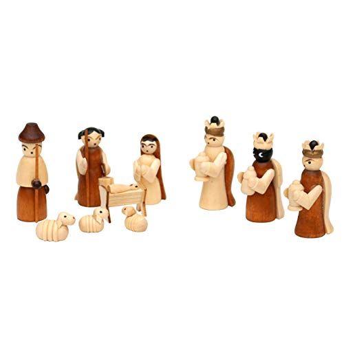 Dekohelden24 Holz Krippenfiguren als 10er Set, Maße L/B/H: 1,7 x 2,8 x 5 cm., VSGWK89, Natur/Braun, 10er Set, 5 cm von Dekohelden24