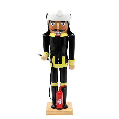 Dekohelden24 Holz Nussknacker Feuerwehrmann mit Feuerlöscher, L/B/H 8,5 x 6 x 23 cm von Dekohelden24
