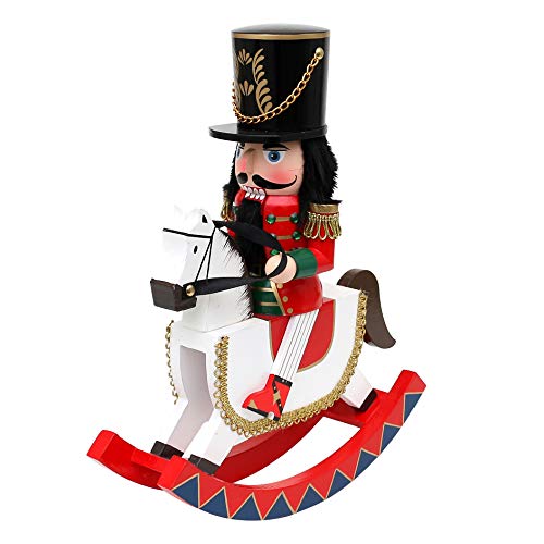 Dekohelden24 Holz Nussknacker Soldat auf Schaukelpferd in rot/weiß von Dekohelden24