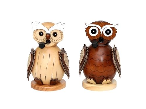 Dekohelden24 Holz-Räucherfigur Eule als 2er Set, in Natur und braun, ca. 11,5 cm von Dekohelden24