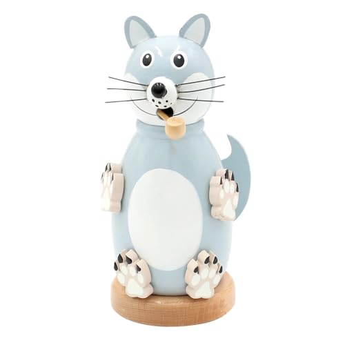 Dekohelden24 Holz Räuchermann, Räucherfigur, Räuchermännchen als Wolf mit Tatzen und Schnurrhaaren in grau, Größe: L/B/H 8 x 8 x 12 cm. von Dekohelden24