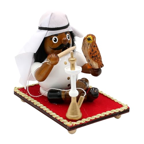 Dekohelden24 Holz Räuchermann, Räucherfigur, Rauchfigur, Räuchermännchen als Araber mit Pfeife und Falke auf fliegendem Teppich, L/B/H 12 x 8 x 12 cm. von Dekohelden24