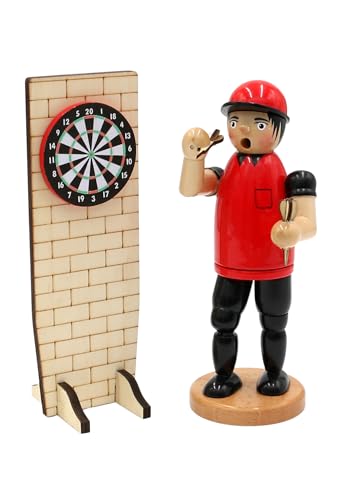 Dekohelden24 Holz Räuchermann als Dartspieler, Geschenk für Dartspieler L/B/H 15 x 8 x 21 cm. von Dekohelden24