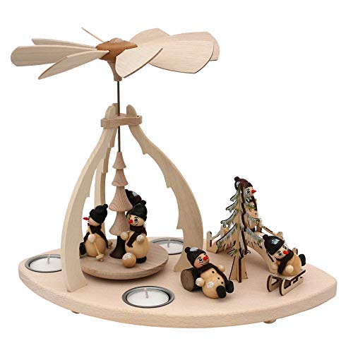 Dekohelden24 Holz Teelicht-Pyramide mit Szene, für 3 Teelichte, Motiv: Schneemänner, ca. 32 x 19,5 x 25 cm. von Dekohelden24