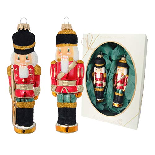 Dekohelden24 KGL03497 Lauschaer Christbaumschmuck - 2er Set Nussknacker, mundgeblasen und handdekoriert, ca. 13 cm, mit goldenem Krönchen + 50 Schnellaufhänger in Gold GRATIS dazu! von Dekohelden24