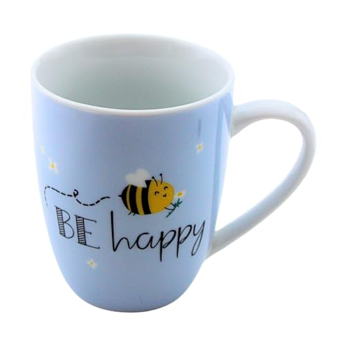 Kaffeebecher/Tasse aus Porzellan, Motiv: Biene, BE happy Größe H/Ø: 10 x 8 cm, Fassungsvermögen 250 ml, Spülmaschinengeeignet. von Dekohelden24