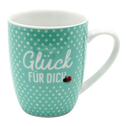 Dekohelden24 Kaffeebecher/Tasse aus Porzellan, Motiv: Glück für Dich, Größe H/Ø: 9,8 x 8,2 cm, Fassungsvermögen 250 ml, Spülmaschinengeeignet. von Dekohelden24