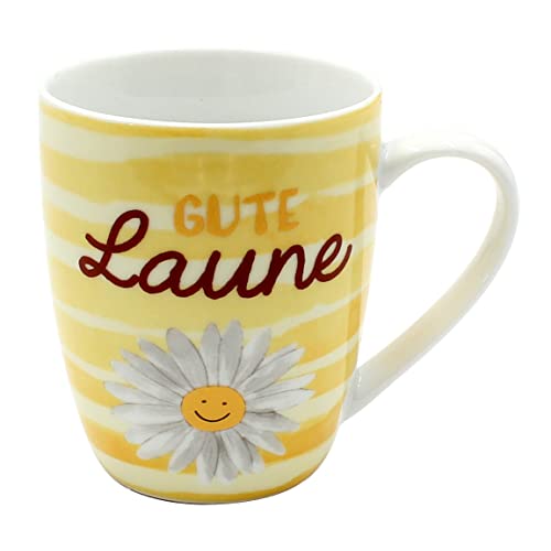 Dekohelden24 Kaffeebecher/Tasse aus Porzellan, Motiv: Gute Laune, Größe H/Ø: 9,8 x 8,2 cm, Fassungsvermögen 250 ml, Spülmaschinengeeignet. von Dekohelden24