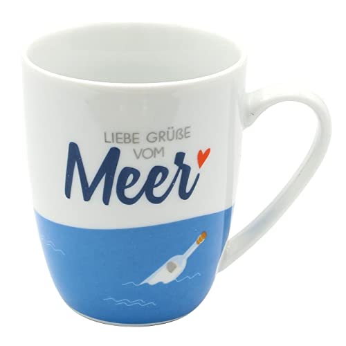 Dekohelden24 Kaffeebecher/Tasse aus Porzellan, Motiv: Liebe Grüße vom Meer. Größe H/Ø: 9,8 x 8,2 cm, Fassungsvermögen 250 ml, Spülmaschinengeeignet. von Dekohelden24