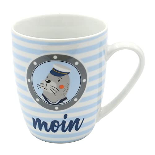 Dekohelden24 Kaffeebecher/Tasse aus Porzellan, Motiv: Moin. Größe H/Ø: 9,8 x 8,2 cm, Fassungsvermögen 250 ml, Spülmaschinengeeignet. von Dekohelden24