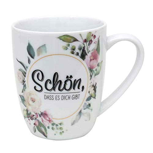 Dekohelden24 Kaffeebecher/Tasse aus Porzellan, Motiv: Schön DASS es Dich gibt. Größe H/ : 9,8 x 8,2 cm, Fassungsvermögen 250 ml, Spülmaschinengeeignet. 950661 von Dekohelden24