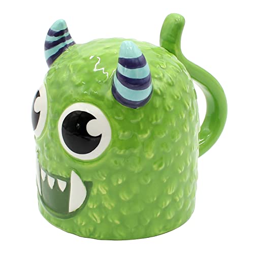 Dekohelden24 Kaffeebecher Kaffeetasse auf Kopf Motiv: grünes Monster Größe H/Ø: 12 x 9 cm Fassungsvermögen 600ml von Dekohelden24