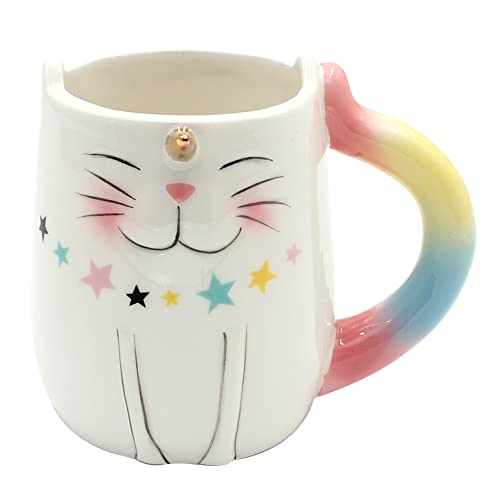 Dekohelden24 Kaffeebecher Kaffeetasse aus Keramik - Motiv: Einhorn Katze - Größe: ca. H/Ø: 10 x 7 cm/Fassungsvermögen: 300ml von Dekohelden24