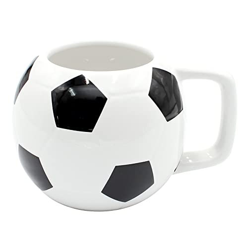 Dekohelden24 Kaffeebecher Kaffeetasse aus Keramik als Fußball - Größe: ca. H/Ø: 10 x 7 cm/Fassungsvermögen: 400ml von Dekohelden24