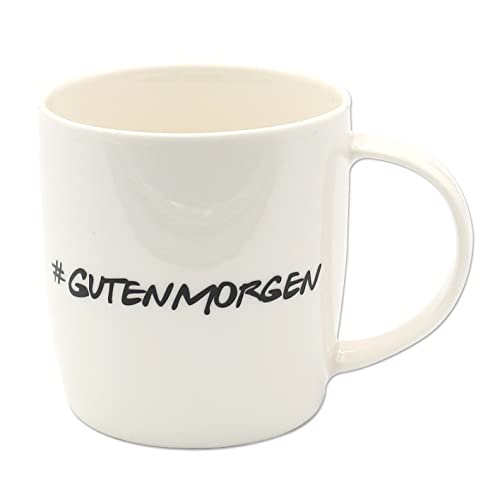 Dekohelden24 Kaffeebecher Kaffeetasse aus Porzellan - Motiv: #GutenMorgen - Größe H/Ø: 9 x 8,5 cm, Fassungsvermögen 300ml, spülmaschinengeeignet von Dekohelden24