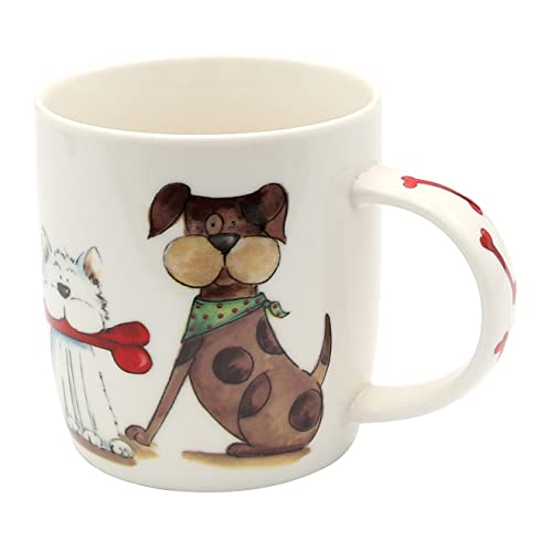 Dekohelden24 Kaffeebecher Kaffeetasse aus Porzellan - Motiv: Hungrige Hunde - Größe H/Ø: 9 x 8 cm, Fassungsvermögen 300ml, spülmaschinengeeignet von Dekohelden24