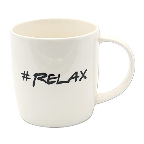 Dekohelden24 Kaffeebecher Kaffeetasse aus Porzellan - Motiv: #Relax - Größe H/Ø: 9 x 8,5 cm, Fassungsvermögen 300ml, spülmaschinengeeignet von Dekohelden24