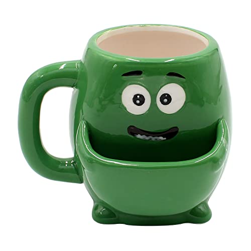 Dekohelden24 Kaffeebecher Kaffeetasse mit Keksfach aus Keramik - Motiv: grünes Monster - Größe: ca. H/Ø: 10 x 7 cm/Fassungsvermögen: 300ml von Dekohelden24