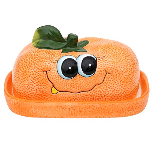 Dekohelden24 Keramik Butterdose/Butterbehälter als Orange/Mandarine in orange, Maße ca. 16,5 x 11 x 10 cm. von Dekohelden24