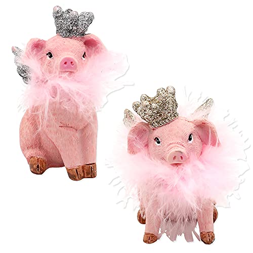 Keramik Deko-Schweine mit Krone und Glitter im 2er Set, in Pink-Rosa, L/B/H 4 x 5 x 8 cm. von Dekohelden24