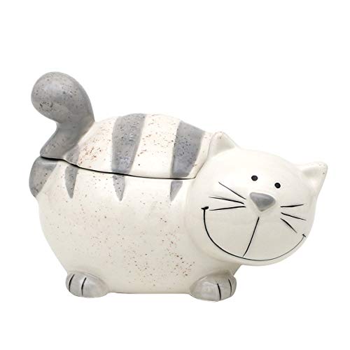 Dekohelden24 Keramik Dose mit Deckel, als Katze, Maße ca. 12 x 11 x 13 cm, grau von Dekohelden24