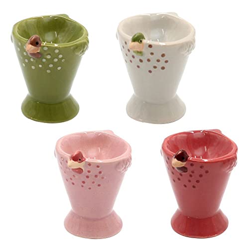Dekohelden24 Keramik Eierbecher/Eierhalter/Eierschale als Huhn im 4er Set, versch. Farben, Maße je Becher ca. 7 x 5 x 7 cm, bunt, 7 cm von Dekohelden24