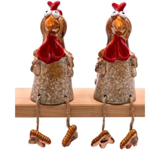 Dekohelden24 Keramik Huhn als Kantensitzer - Kantenhocker, im 2er Set, L/B/H 8,5 x 6,5 x 14 cm von Dekohelden24