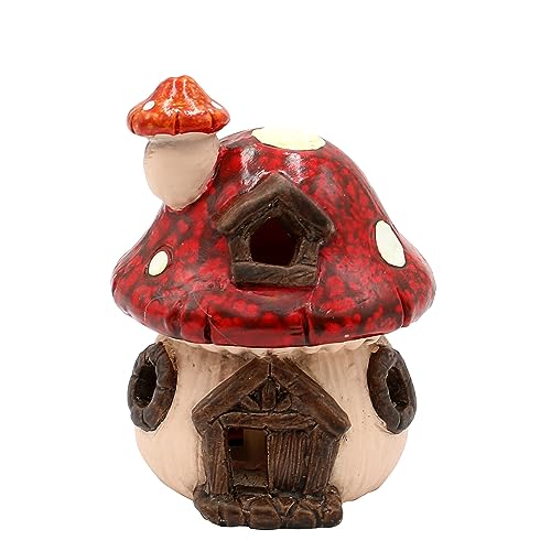 Dekohelden24 Keramik Pilzhaus - Feenhaus in dunkelrot mit LED, L/B/H 9 x 8 x 11 cm. von Dekohelden24
