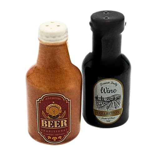 Dekohelden24 Keramik Salz-und Pfefferstreuer als Bier-und Weinflasche, L/B/H 7 x 3 x 3 cm, 7 cm von Dekohelden24