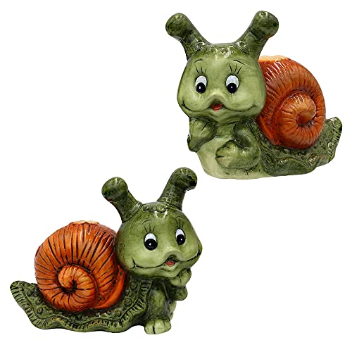 Dekohelden24 Keramik Schnecke/Dekoschnecke, 2er Set, Gartendeko, Maße ca. 20 x 10 x 15,5 cm, Grün von Dekohelden24