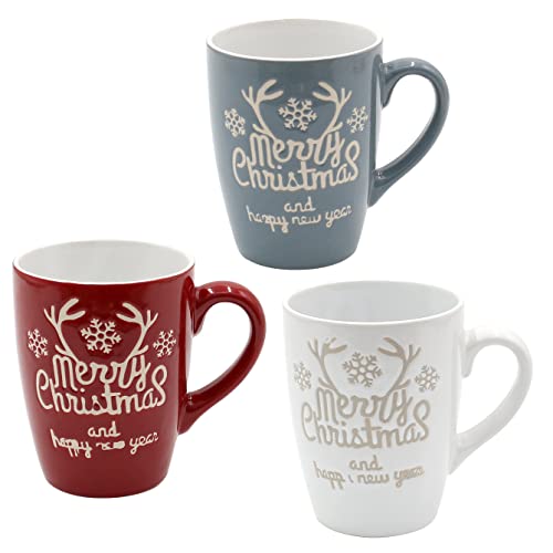 Dekohelden24 Keramik Weihnachts-Tassen als 3er Set, Höhe: 11 cm - Ø 8 cm, Fassungsvermögen 300 ml. von Dekohelden24