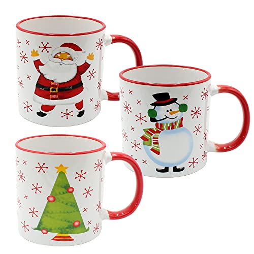 Dekohelden24 Keramik Weihnachts-Tassen als 3er Set, Höhe: 9,5 cm-Ø 8 cm, Fassungsvermögen 300 ml, weiß von Dekohelden24