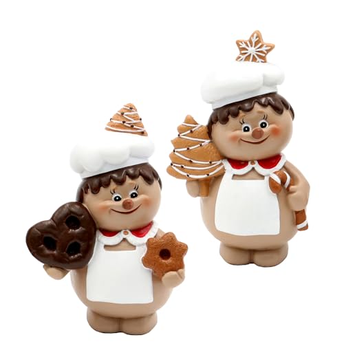Dekohelden24 Keramik Weihnachtsbäcker mit Lebkuchen in weiß/braun als 2er Set, Maße je Figur L/B/H 9 x 6 x 13 cm von Dekohelden24