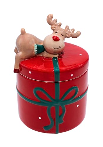 Dekohelden24 Keramik Weihnachtsdose - Keksdose - Dose mit Deckel als Geschenk mit Elch, in rot, Maße L/B/H ca. 10 x 10 x 14 cm Dekohelden24 Keramik Weihnachtsdose - Keksdose - Dose mit Deckel als Geschenk mit Elch, in rot, Maße L/B/H ca. 10 x 10 x 14 cm von Dekohelden24