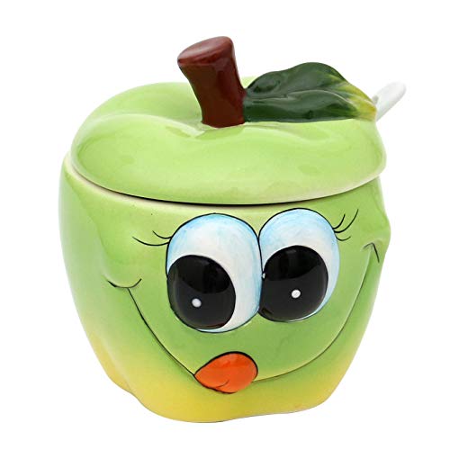 Dekohelden24 Keramik Zucker-/ Marmeladendose mit Dosierlöffel, als Apfel in grün, Maße ca. 11 x 10,5 x 11,5 cm, 1 Stück (1er Pack) von Dekohelden24
