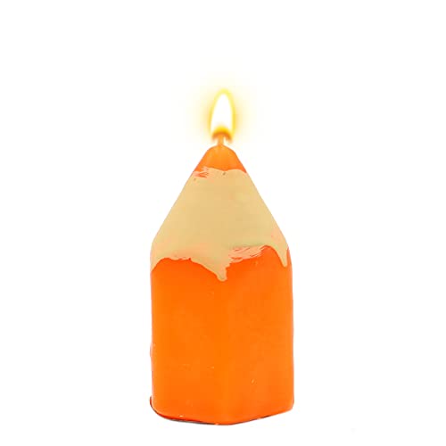 Dekohelden24 Kerze als orangener Stift/Stiftkerze in orange, als Tischdekoration für Schulanfang/Schuleinführung/Geburtstag, L/B/H 4,5 x 4,5 x 8 cm. von Dekohelden24