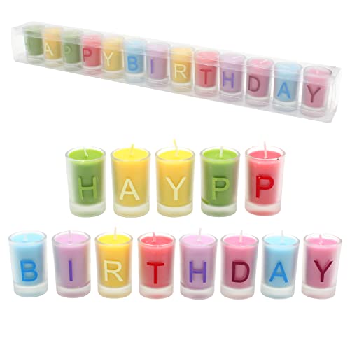 Dekohelden24 Kerzen im Glas - Happy Birthday - 13 einzelne Kerzen im Glas, Größe H/Ø: ca. 5 x 3 cm von Dekohelden24