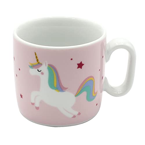 Dekohelden24 Kinder-Becher/Tasse mit Henkel/Einhorn/Spruch - Meine Glitzerwelt/H/Ø ca. 6,8 x 7,4 cm, Fassungsvermögen 150 ml, Porzellan, 940331 von Dekohelden24