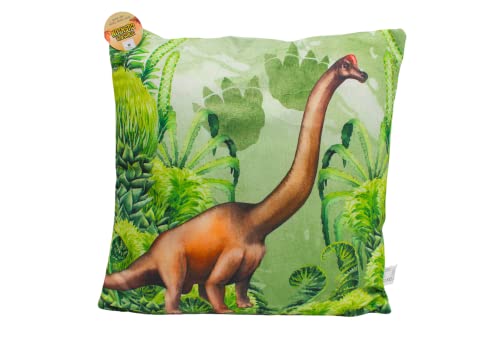 Dekohelden24 Kinder Deko-Kissen, Zierkissen, Dinokissen, in grün mit Brachiosaurus, Abnehmbarer Bezug, Maße: ca. 40 x 40, Polyester, 40 cm von Dekohelden24