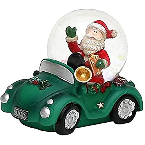 Dekohelden24 Kinder-Schneekugel, Cars in grün mit Weihnachtsmann, Maße H/B/Ø Kugel: ca. 8 x 5,5 cm/Ø 4,5 cm, Glas von Dekohelden24