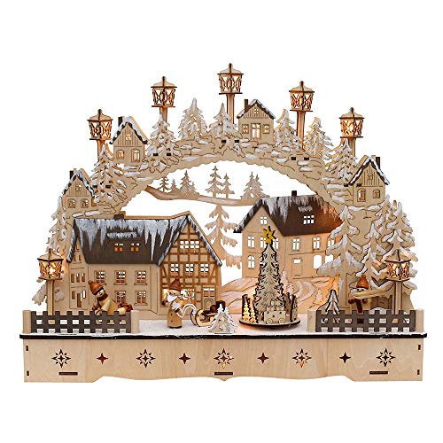 Dekohelden24 ***LED Holz Schwibbogen mit bewegtem Weihnachtsbaum, Motiv: Weihnachtsmann und Schneekinder, L/B/H ca. 45 x 12 x 35 cm, für Batterie- oder Adapterbetrieb. von Dekohelden24