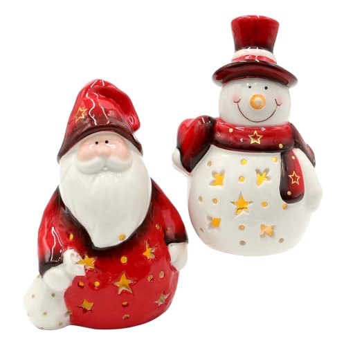 Dekohelden24 LED Schneemann und Weihnachtsmann Figuren in weiß/rot, als 2er Set, L/B/H 10 x 8,2 x 14 cm. von Dekohelden24