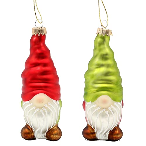 Dekohelden24 Lauschaer Christbaumschmuck-2er Set GNOME in Grün/Rot mit Glitter, Größe je Figur ca, 10 cm von Dekohelden24